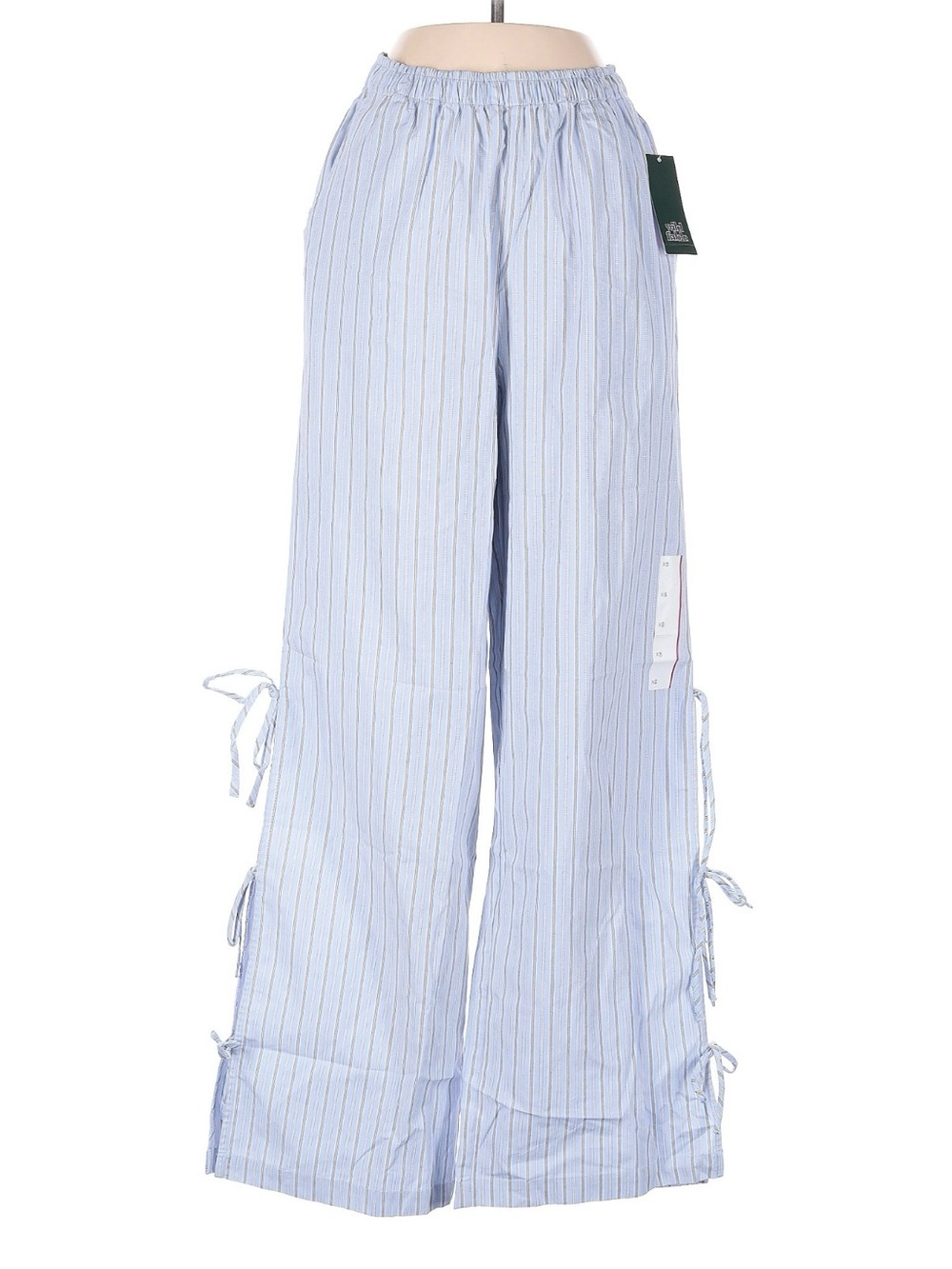 NWT Light Blue Pinstripe Wide-Leg Tie-Detail Pants
